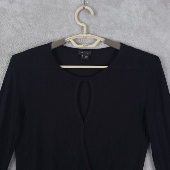Theory Top Knit Blouse Women Black Sz M Long Sleeve Silk Blend Faux Wrap Keyhole - Picture 3 of 13